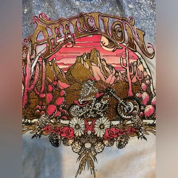Affliction women’s skeleton Valley scoop neck t-shirt rhinestones cutouts NWT XS - Picture 7 of 11